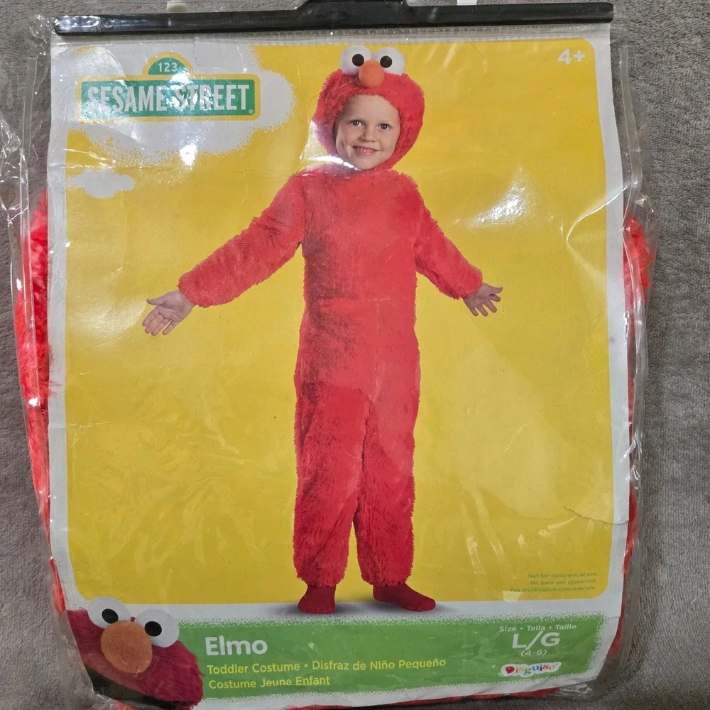 Sesame Street Elmo Costume Kids Large 4-6 Red Fuzzy Plush Toddler Halloween